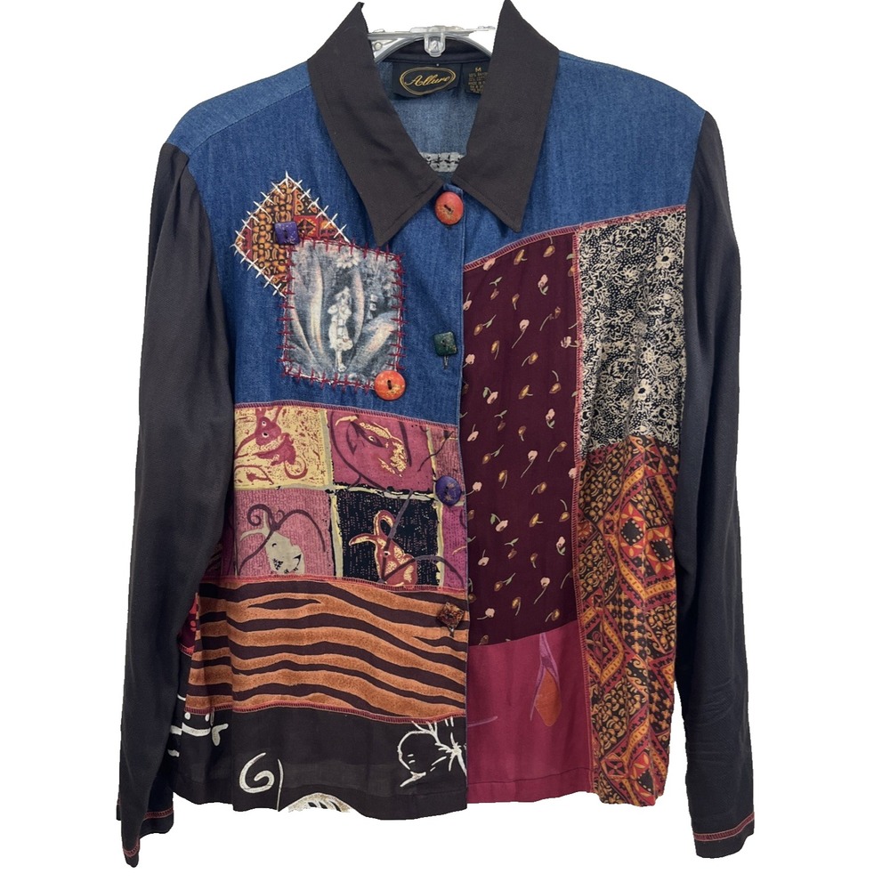 VTG Allure Women's Patchwork Jacket Size M Long Sleeve Mismatched Buttons
